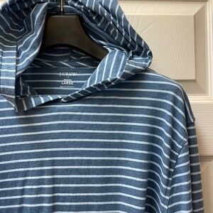 J‎ Crew Factory Men's Large Jersey Hoodie Long Sleeve Lightweight Blue Striped